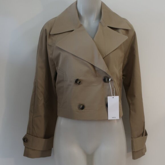 NWT Womens MNG Mango Tan Double Breasted Cropped Trench Jacket S - Picture 5 of 13
